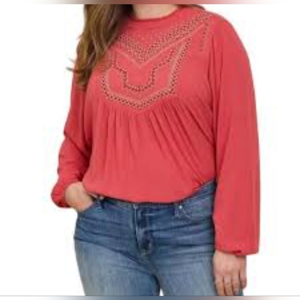 TORRID 3 Crinkle Gauze Embroidered Blouse in Baked Apple Plus Sz 3 / 3X / 22-24